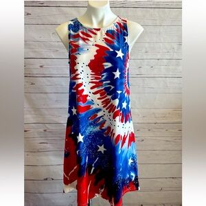 Patriotic 4th Of July Dress Red White Blue SMALL Sleeveless Knee Length NWOT